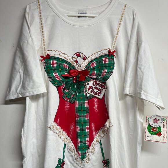 Sensual Teeze Night T-Shirt Women's OSFM White Christmas Lingerie Double Sided - Picture 2 of 6